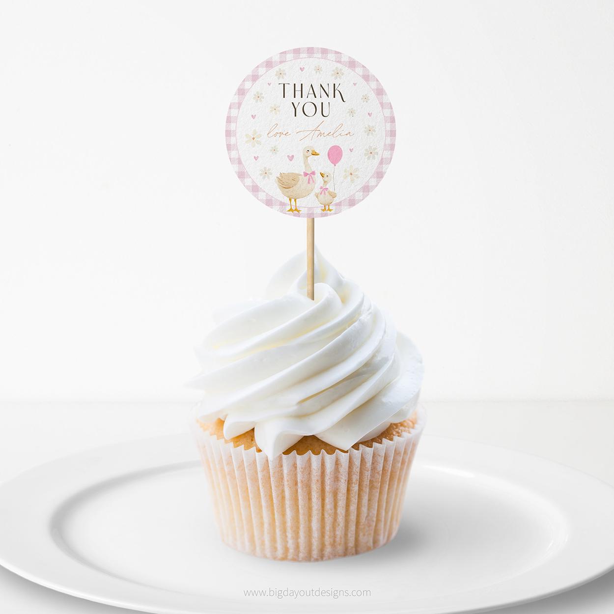 Editable little goose birthday favor label