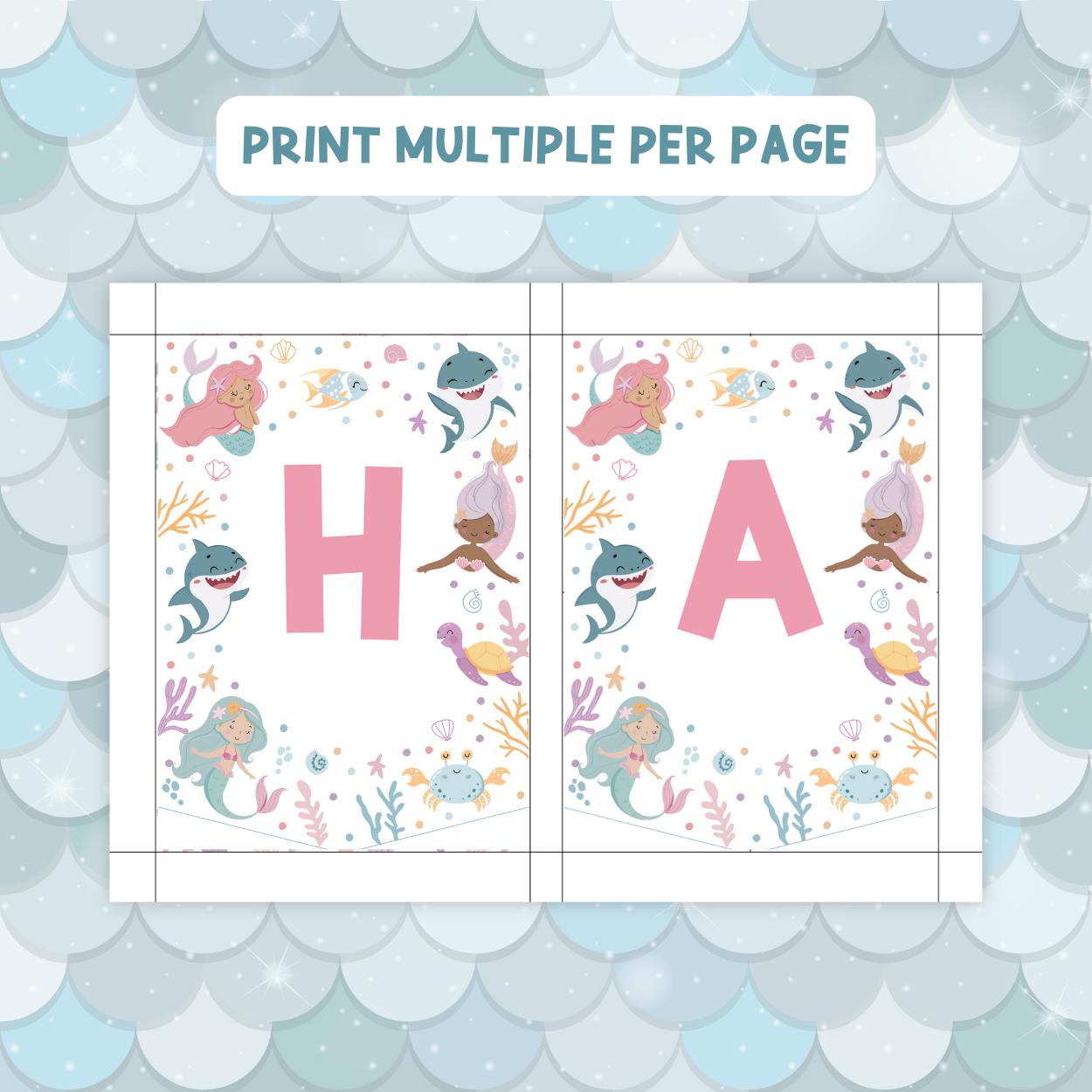 Printable mermaid shark happy birthday sign