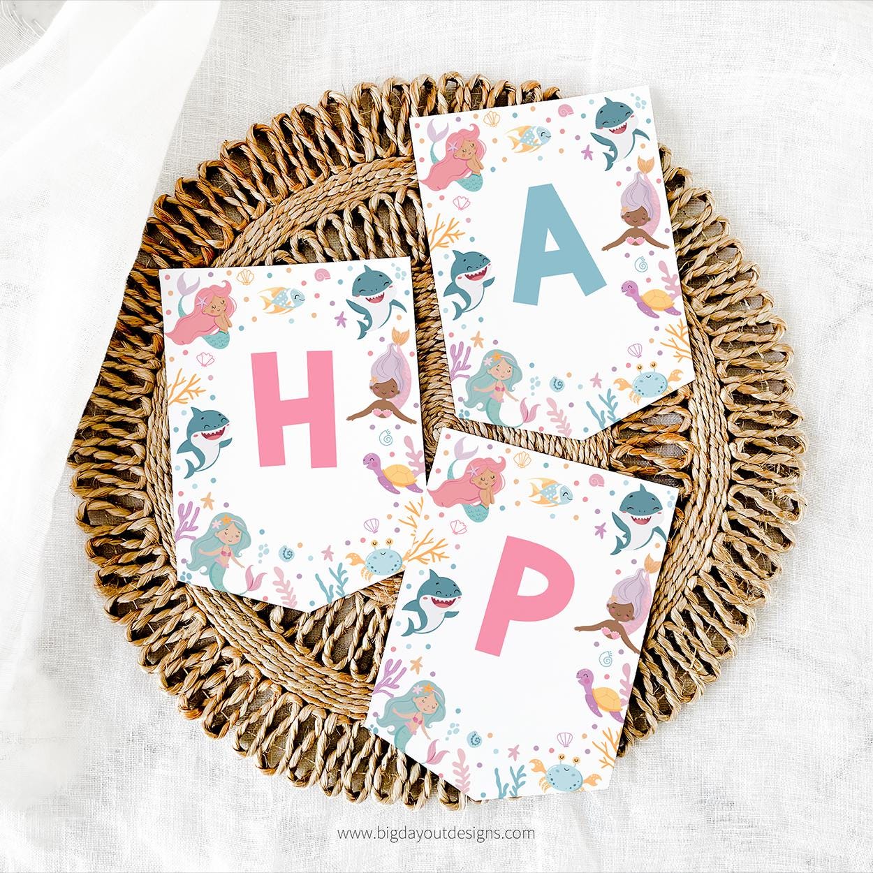 Mermaid and shark joint birthday banner printable