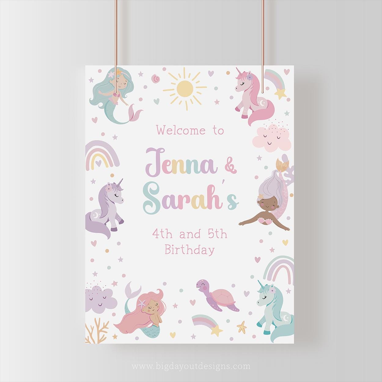 Printable girls double birthday decor
