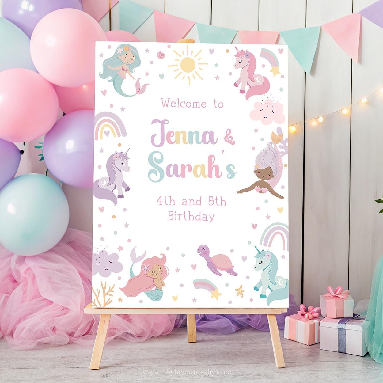 Unicorn mermaid joint birthday sign