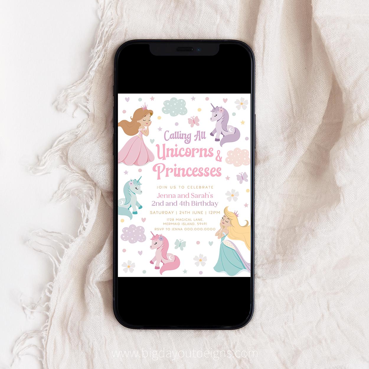Printable girl sibling birthday invitation with pastel theme