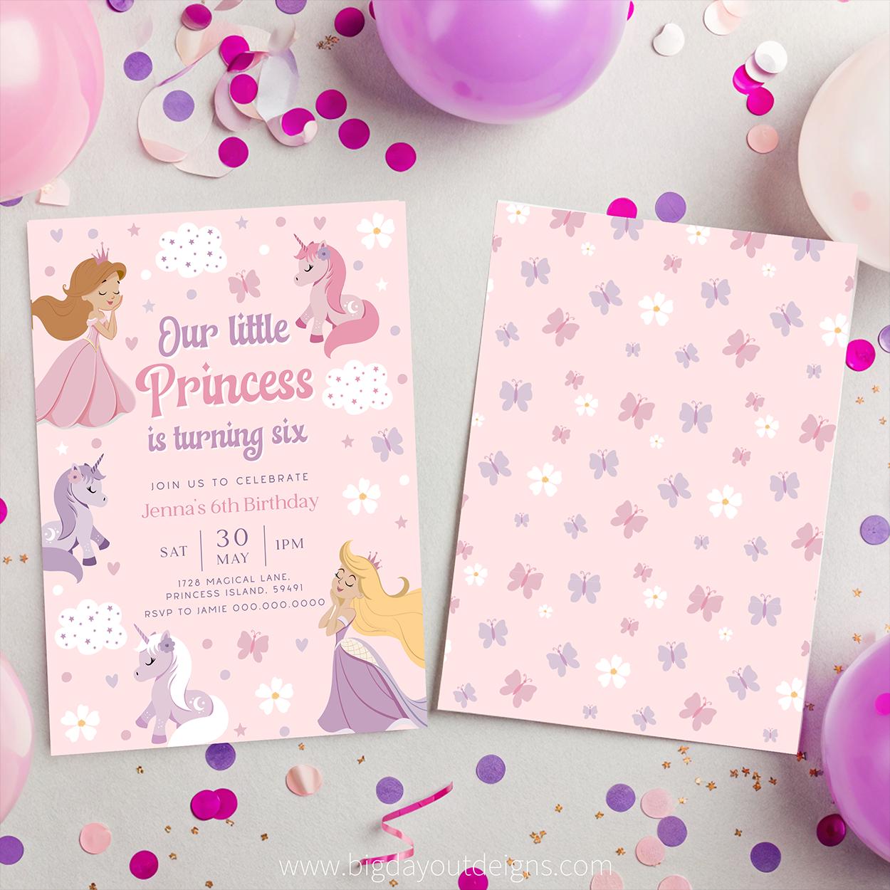 Fairytale sixth birthday card template
