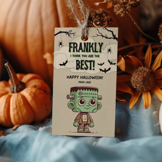 vintage halloween frankenstein gift tag