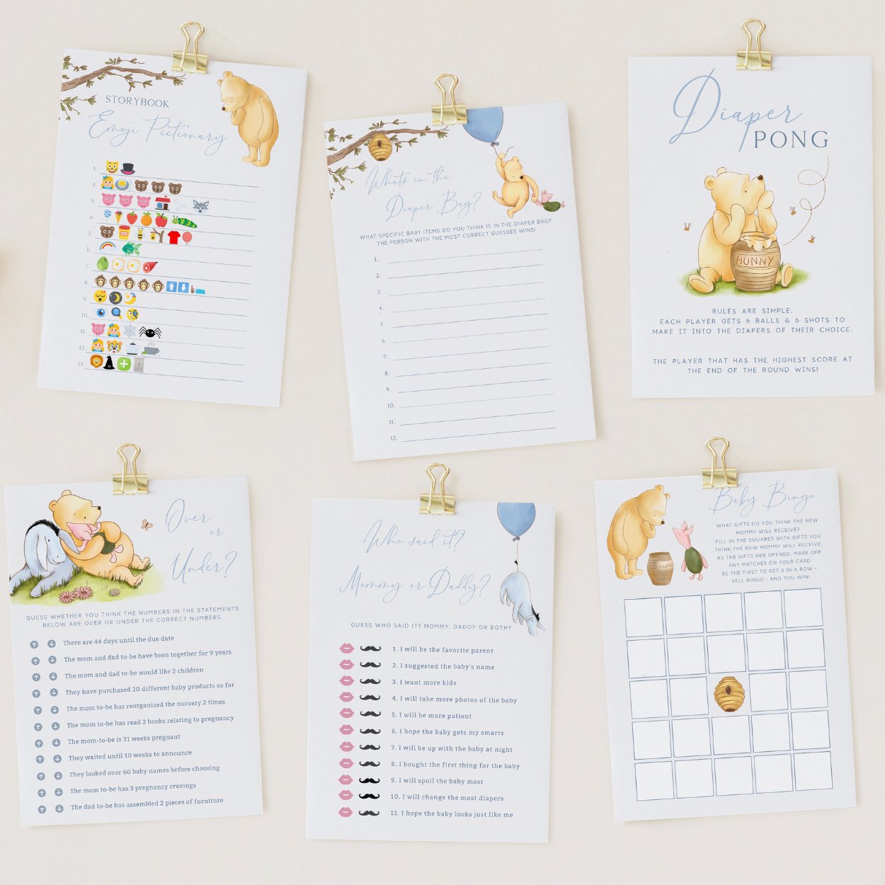 Winnie the Pooh 60x Baby Shower Games Bundle - Big Day Out