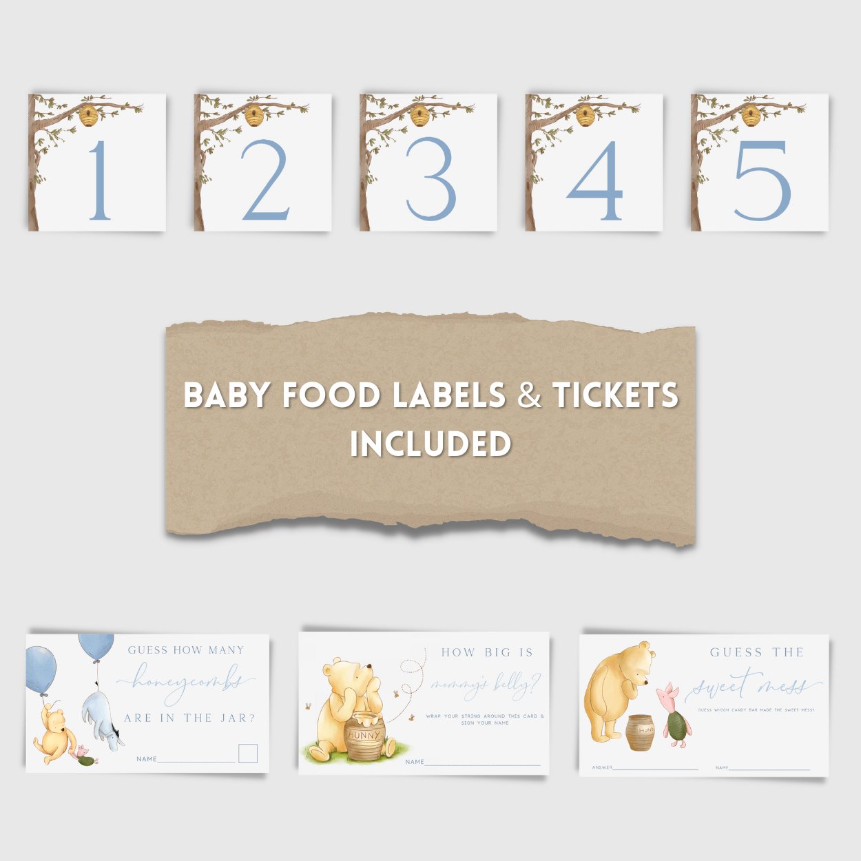 Winnie the Pooh 60x Baby Shower Games Bundle - Big Day Out