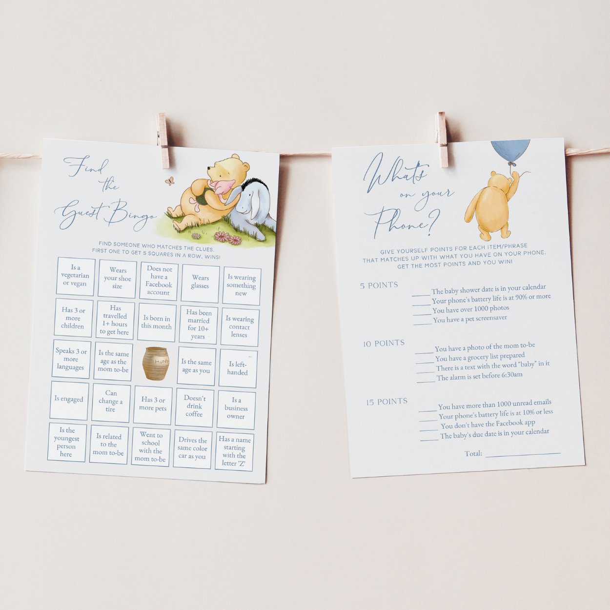 Winnie the Pooh 60x Baby Shower Games Bundle - Big Day Out