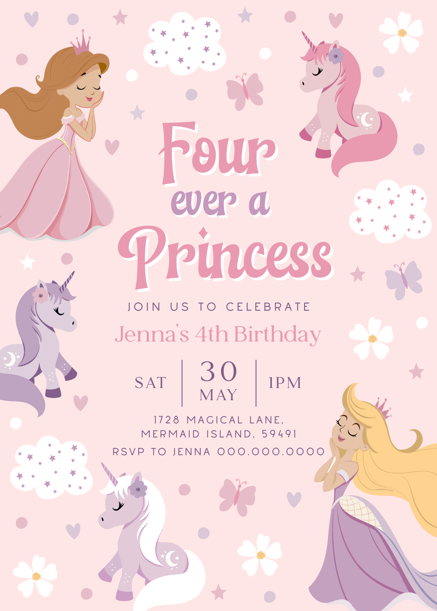 Princess and Unicorn Party Invitations