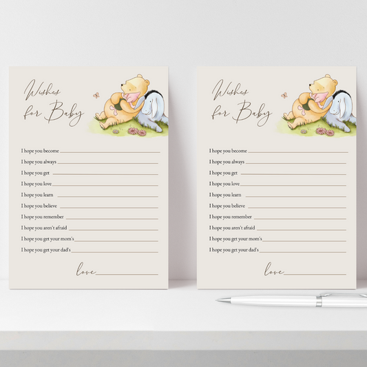 wishes for baby game
baby shower card
wish card game
games baby wishes
winnie the pooh game
game baby shower
pooh printables
classic pooh print
games advice
parental advice game
vintage pooh shower
pooh baby shower
editable template
