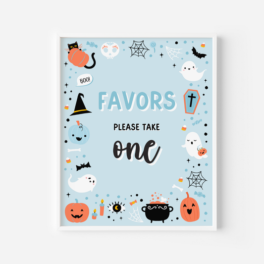 Blue Ghost Halloween Favors Sign