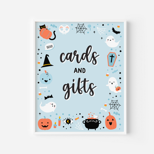 Blue Ghost Halloween Cards & Gifts Sign