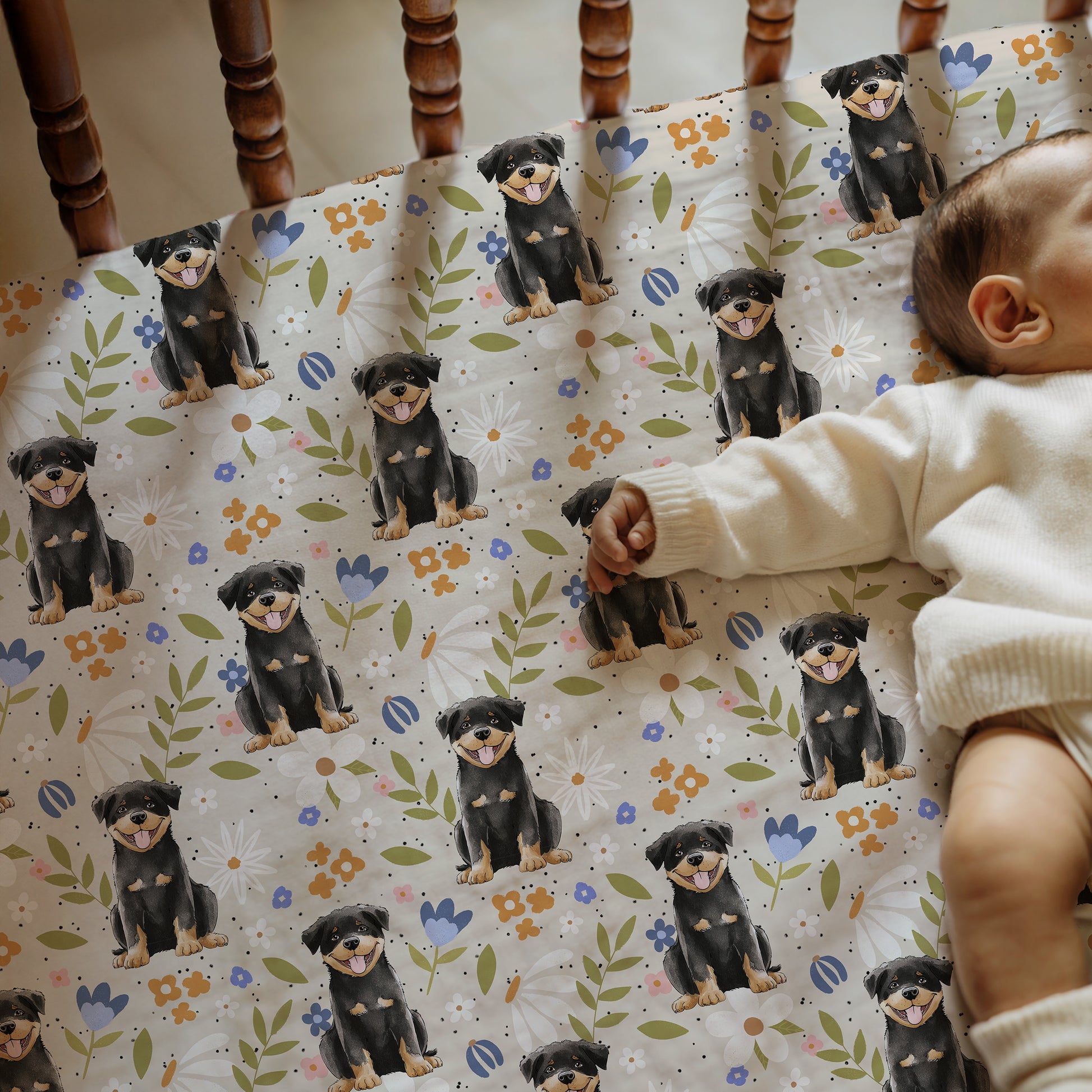 Patterned blanket with dog illustrations