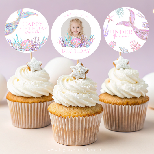 Editable mermaid tail cupcake topper printable with photo