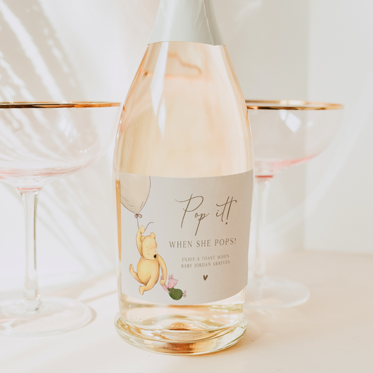 baby shower favors
pop it when she pops
winnie pooh favor
pop the bubbly baby
baby shower brunch
baby shower wine
bubbly babies
mini champagne label
baby sprinkle favor
ready to pop
shower champagne
custom label bottle
vintage pooh shower