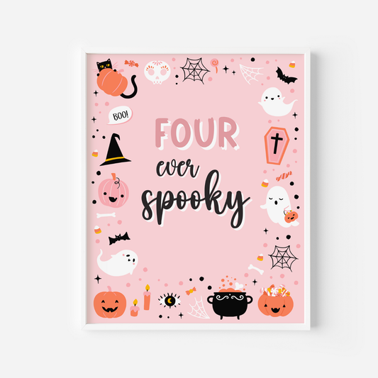 Pink Ghost Halloween Four Ever Spooky Sign