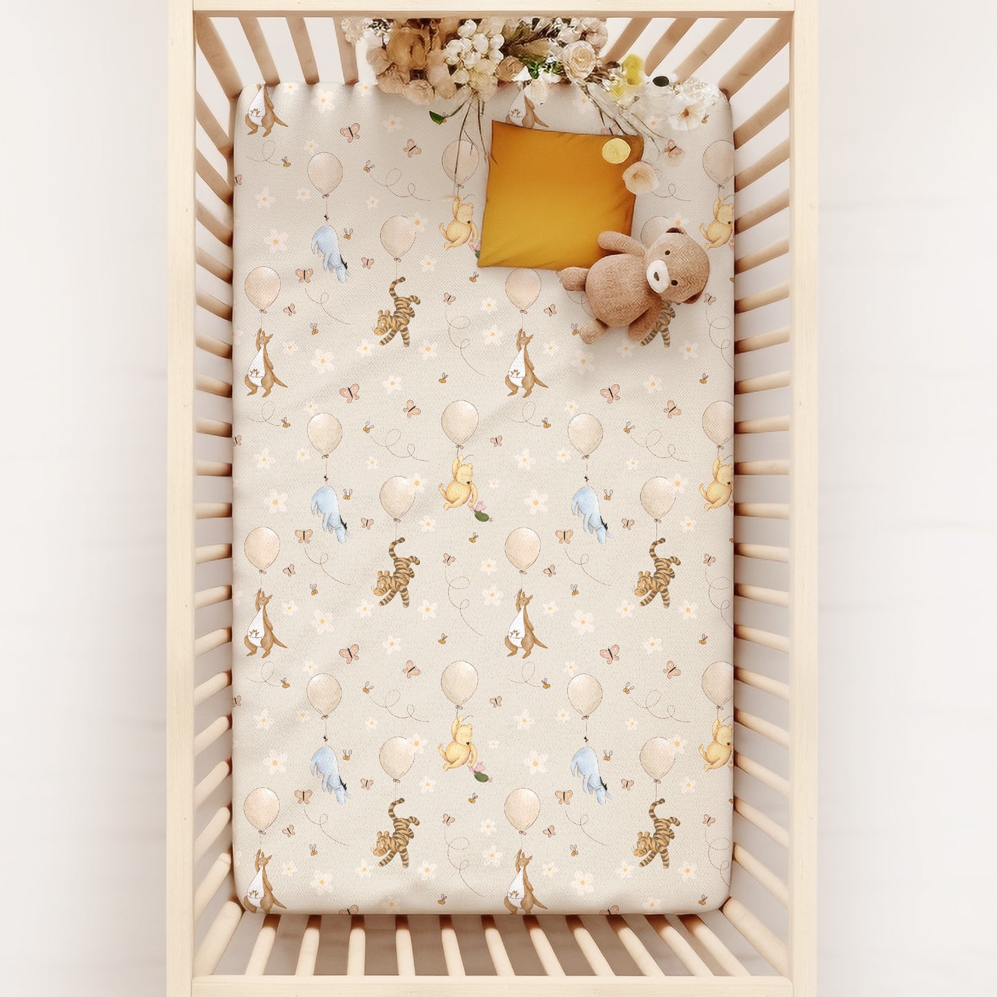 Winnie the Pooh Balloon Fitted Cot Sheet