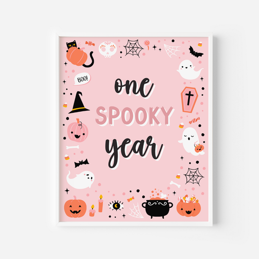 Pink Ghost Halloween One Spooky Year Sign