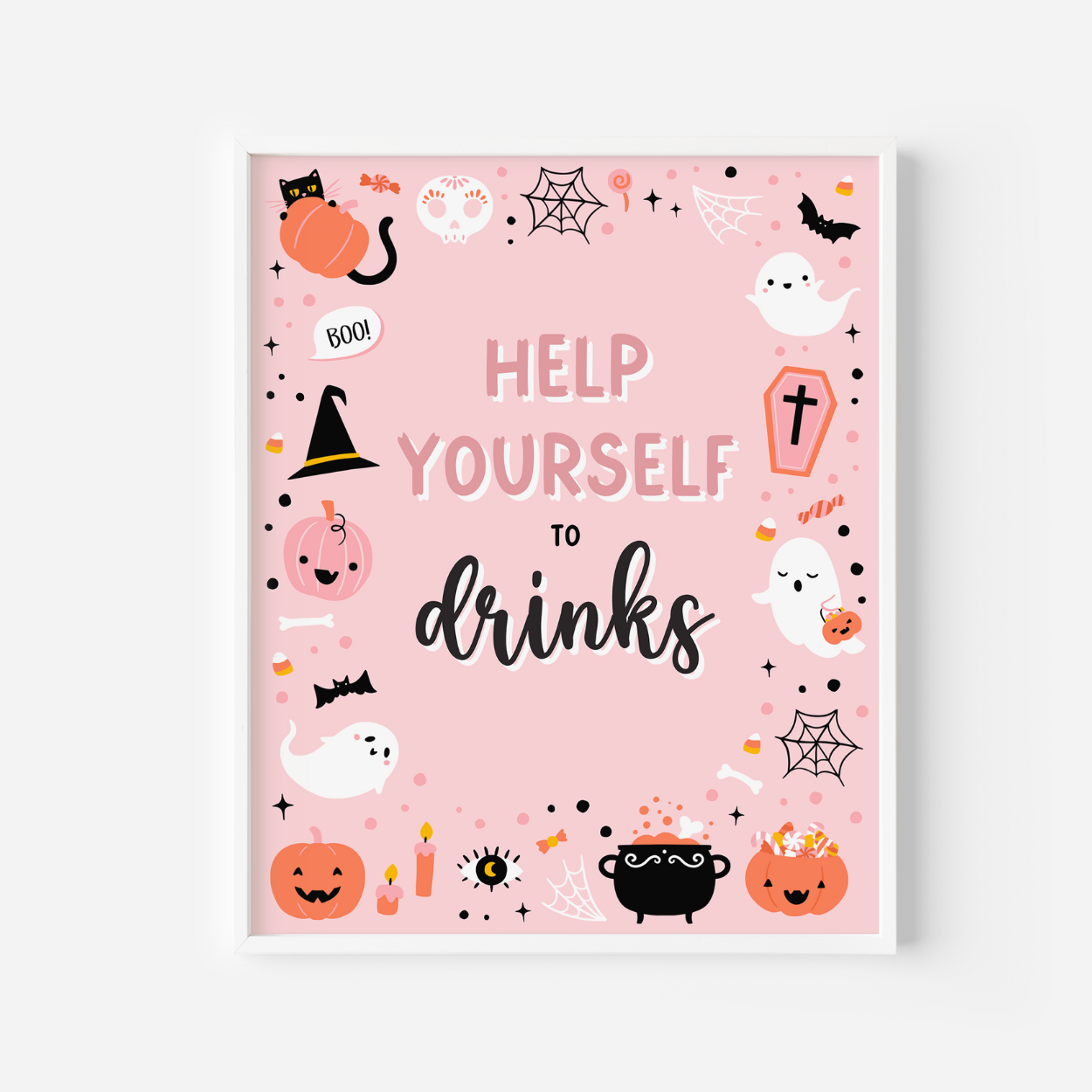 Pink Ghost Halloween Drinks Sign