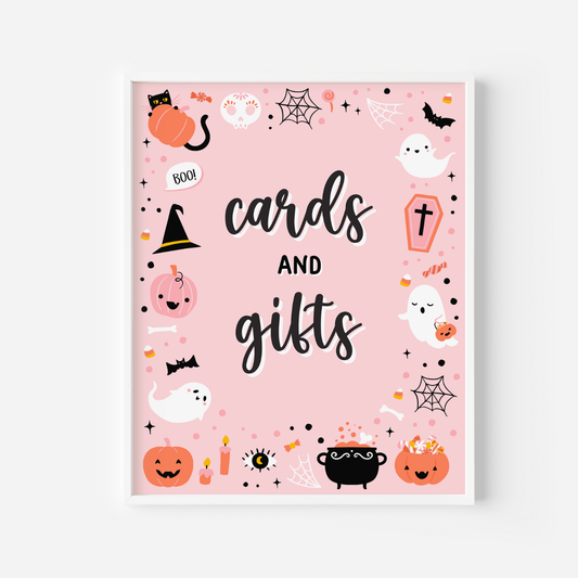 Pink Ghost Halloween Cards & Gifts Sign