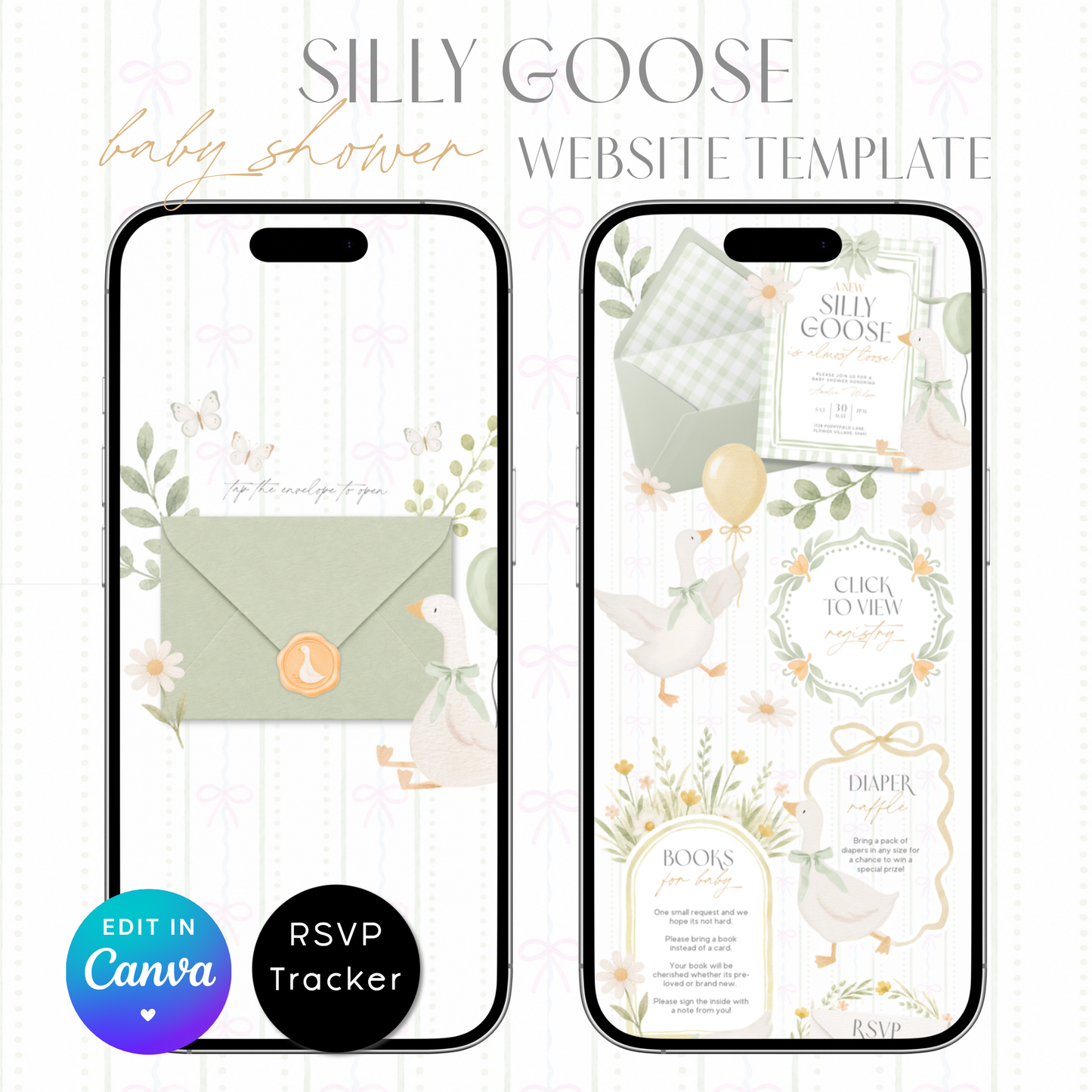 Digital goose baby shower invitation with RSVP
