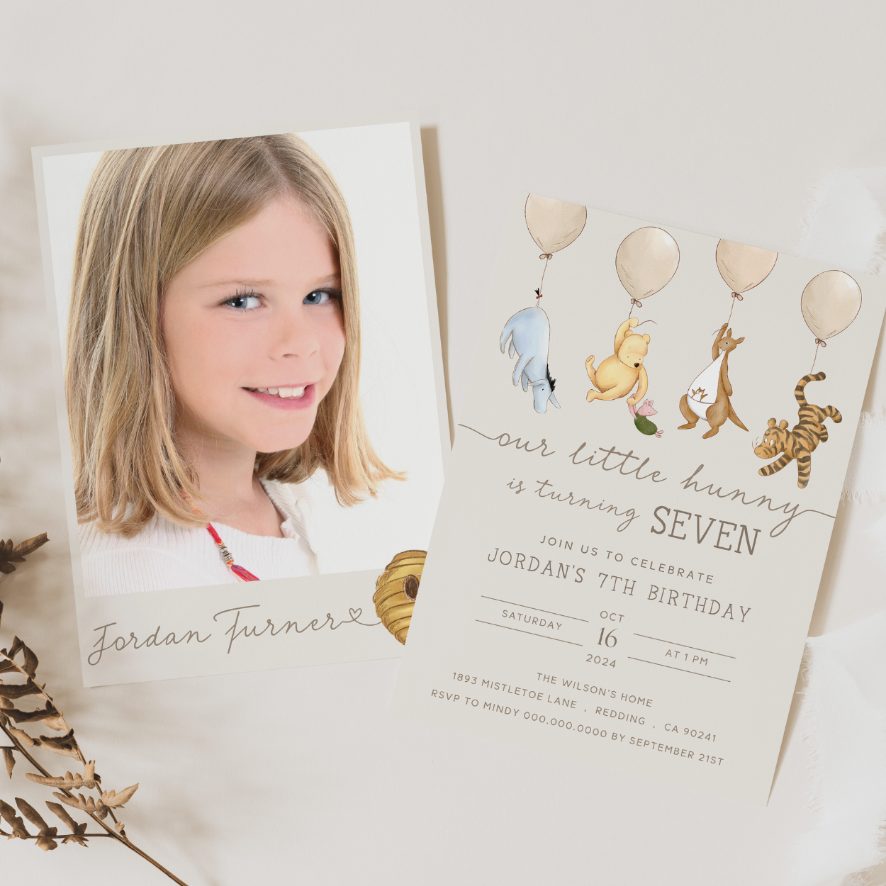 pooh birthday
classic winnie party
vintage pooh bear
invitation neutral
pooh and friend
girls digital invite
kids invite birthday
6th 7th birthday
7th girl birthday
turning 7 years old
seventh 7th birthday
invitation 7th
party invite canva