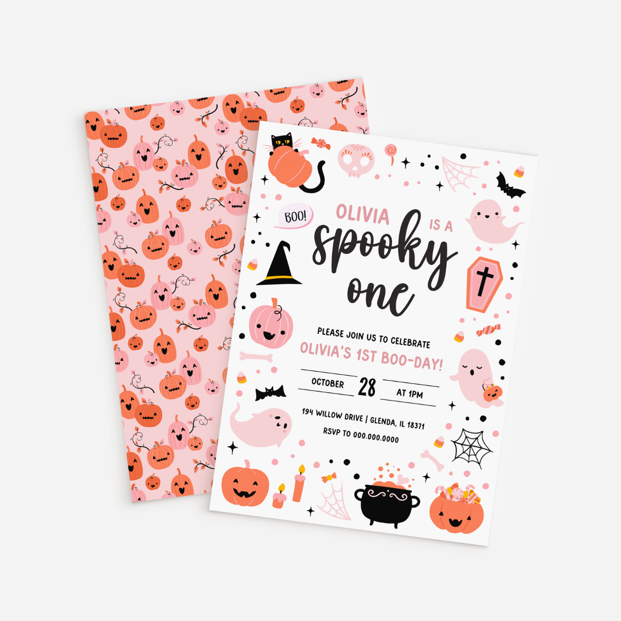 Cute Ghost Halloween 1st Birthday Invitation