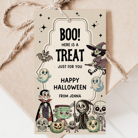Retro Halloween Monster Gift Tag