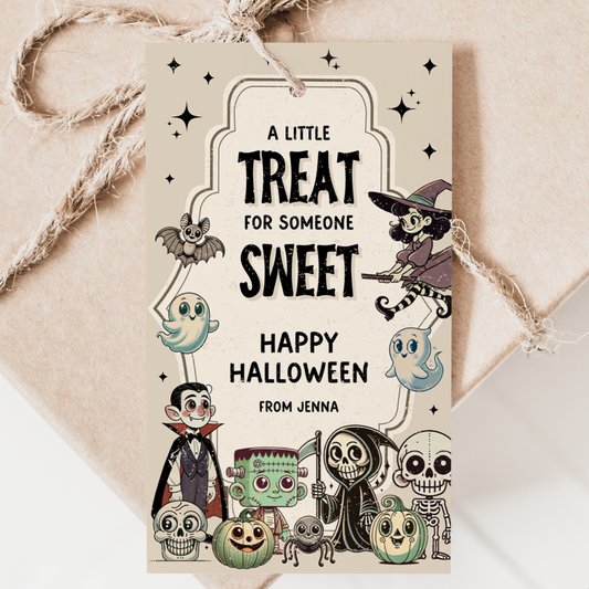 Retro Halloween Monsters Gift Tag