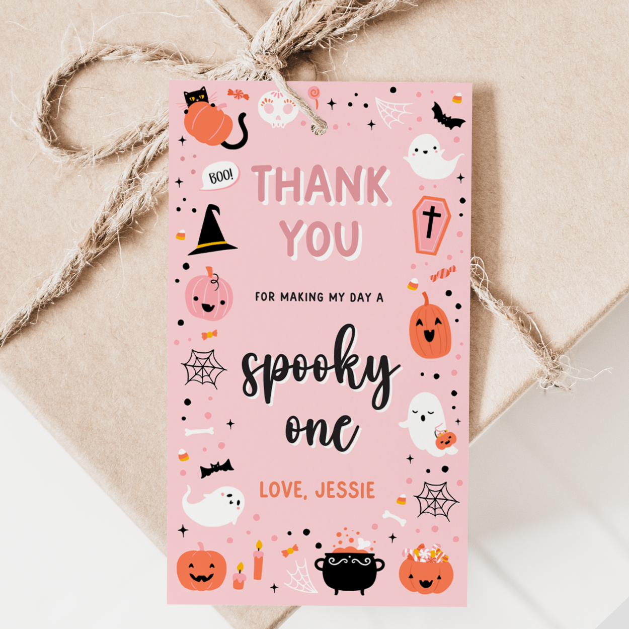 Pink Ghost Halloween 1st Birthday Gift Tag