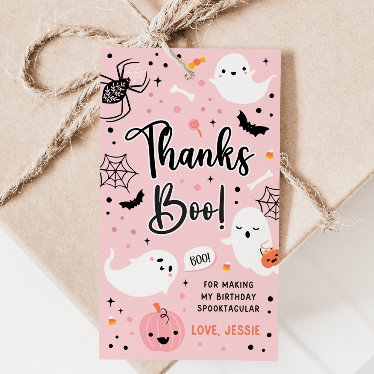 Pink Ghost Halloween Birthday Favor Tag