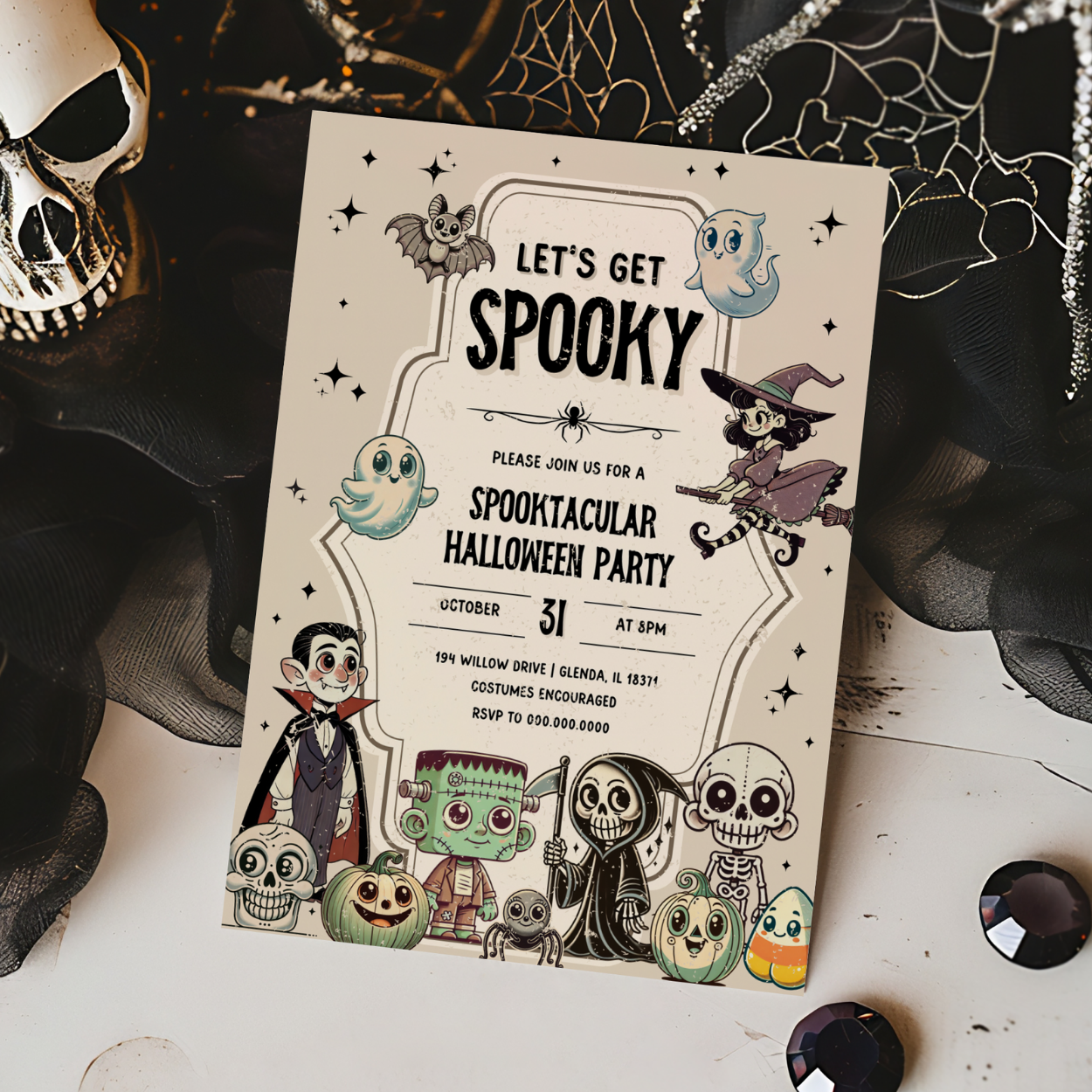 Retro Spooky Halloween Monsters Invitation