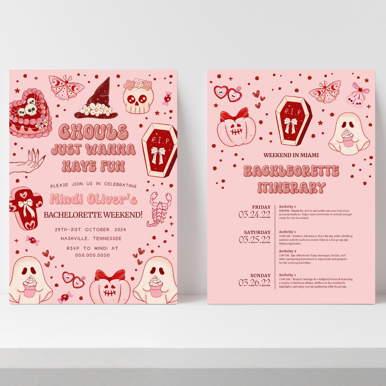 Retro Halloween Bachelorette Weekend Invitation