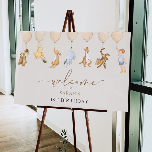 winnie the pooh and friends 1st birthday welcome sign