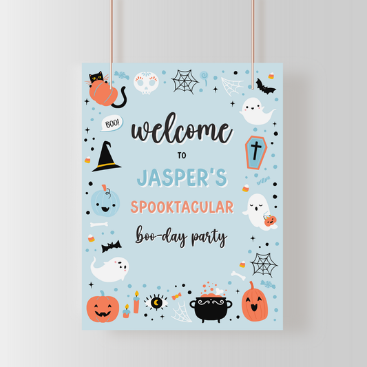 Blue Ghost Halloween Birthday Welcome Sign