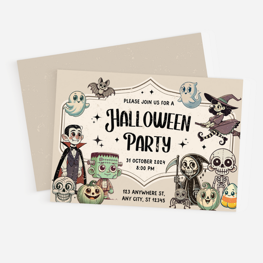 Retro Halloween Monsters Invitation