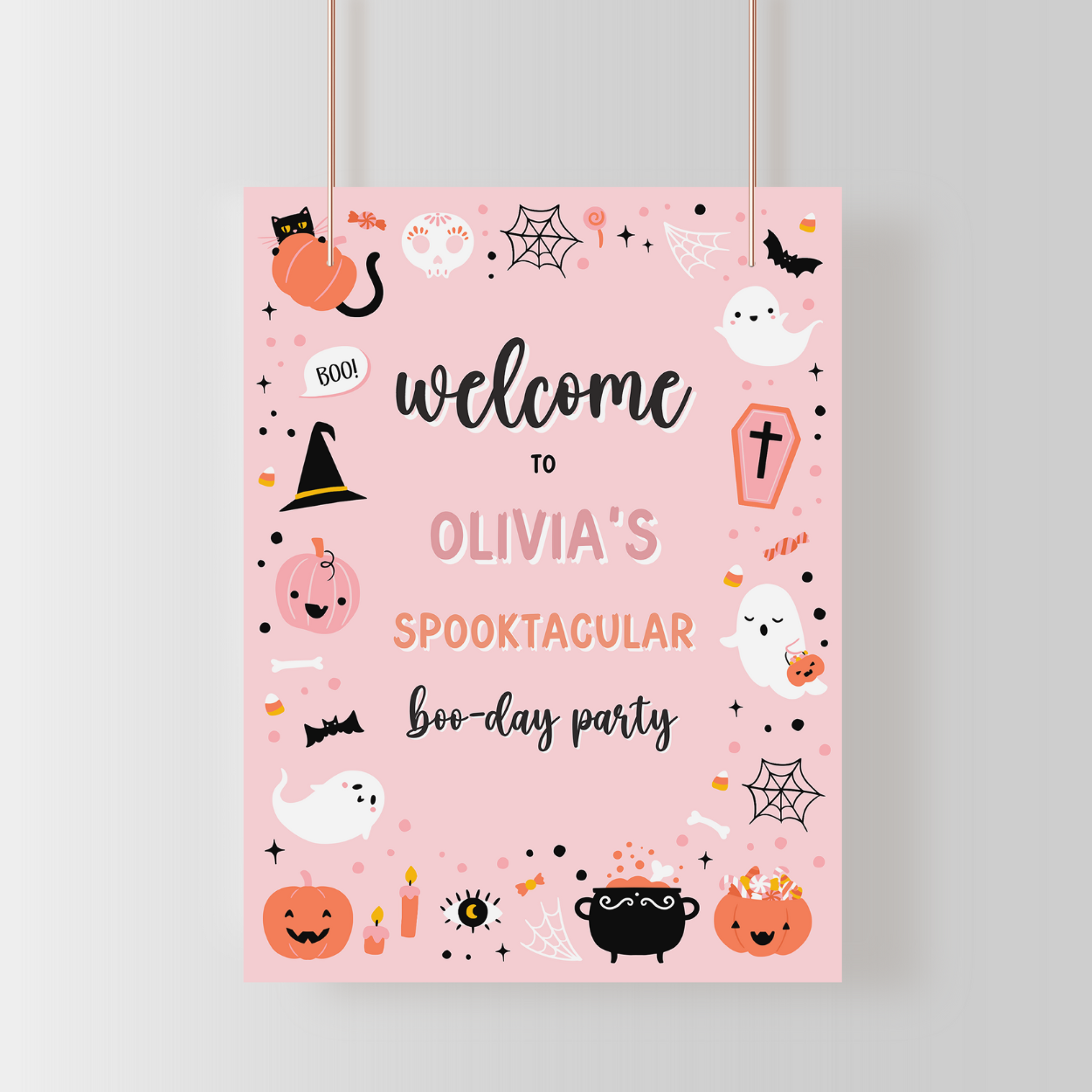 Pink Ghost Halloween Birthday Welcome Sign