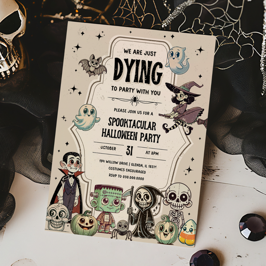 retro halloween monsters invitation