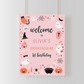 Pink Ghost Halloween 1st Birthday Welcome Sign