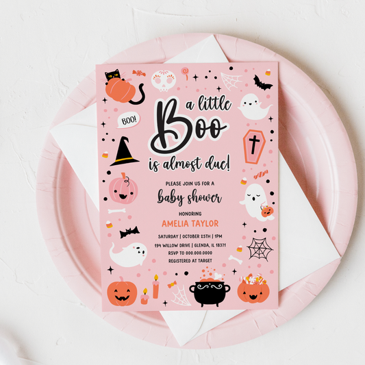 Pink Ghost Halloween Baby Shower Invitation