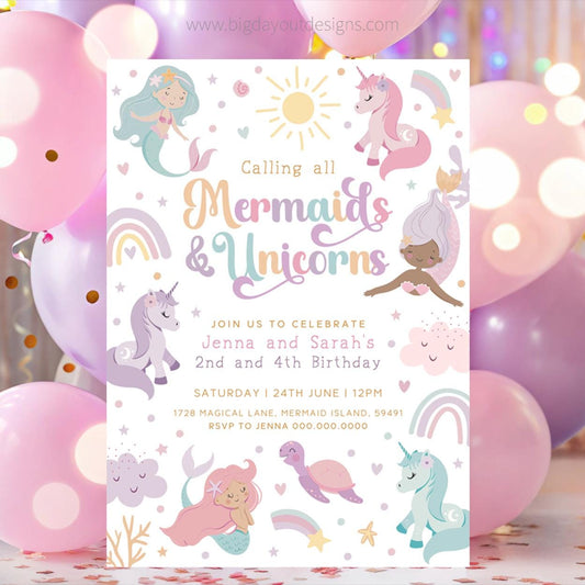 Mermaid Unicorn Party Invitation