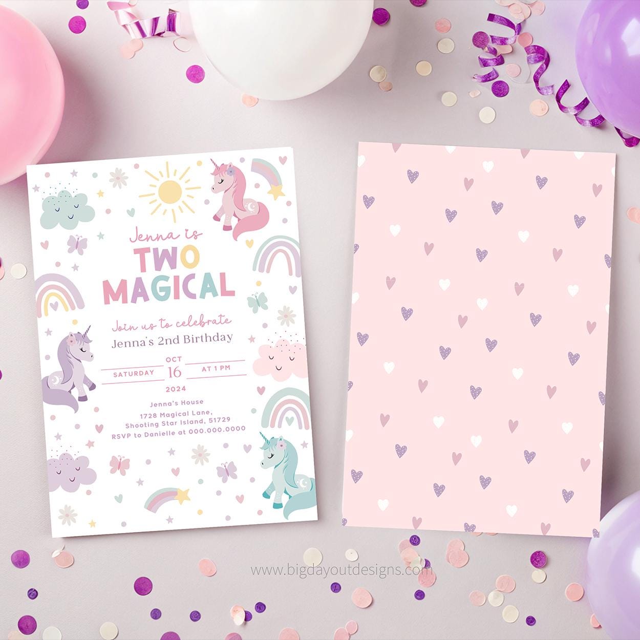 Digital download unicorn invite for toddler birthday