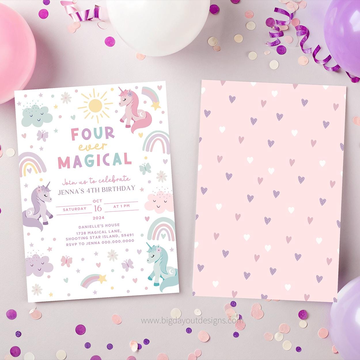 Four ever magical unicorn birthday template