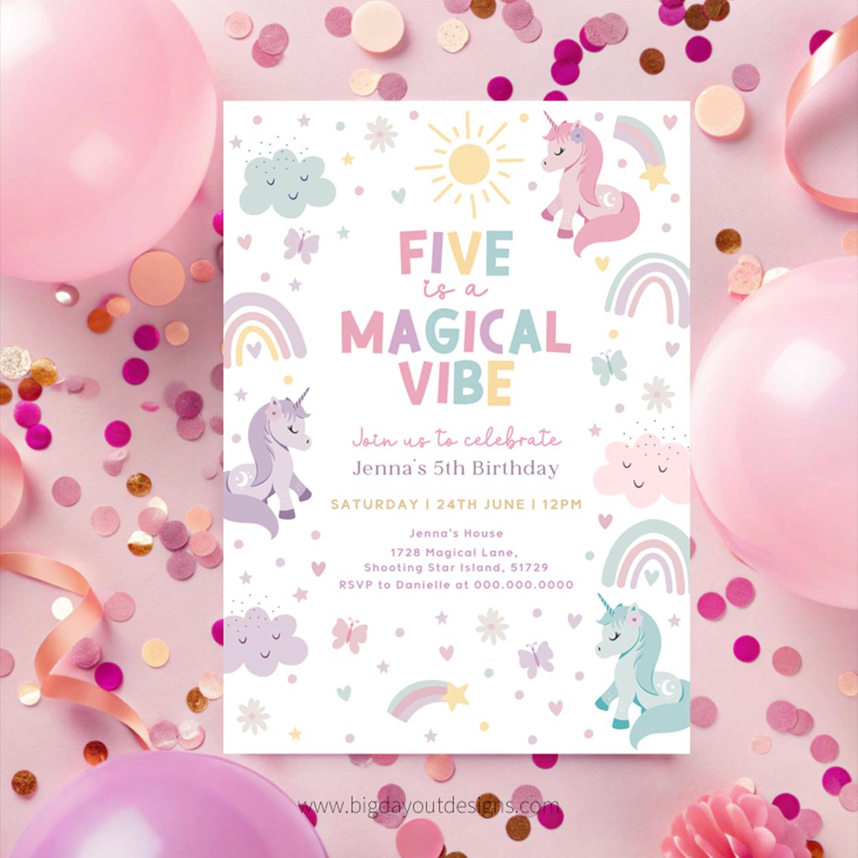Unicorn Rainbow Birthday Invitation