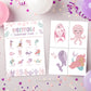 Mermaid-themed scavenger hunt game and cards on a decorative background with balloons and confetti.