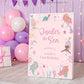 Birthday party sign with mermaid theme and balloons in the background