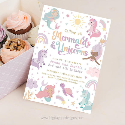 Mermaid Unicorn Party Invitation