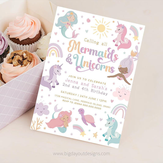 Mermaid Unicorn Party Invitation