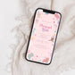 Phone displaying a mermaid-themed birthday invitation on a textured white surface