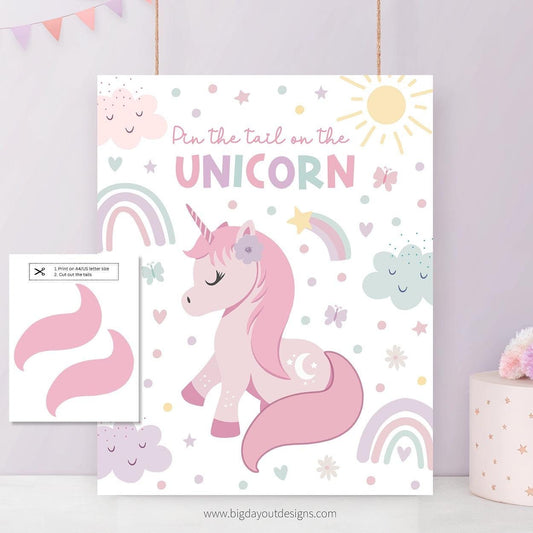 Printable pin the tail on the unicorn party game