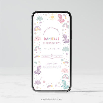 Animated unicorn birthday invitation video for girls